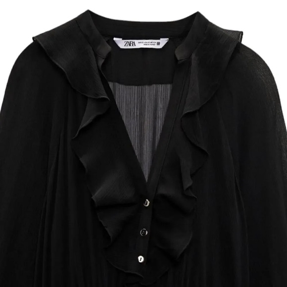 ZARA | Black | MIDI DRESS WITH RUFFLES - Picture 4 of 9